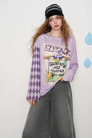 VILZSTUDIOS Loose Casual Checkered Long Sleeve Top