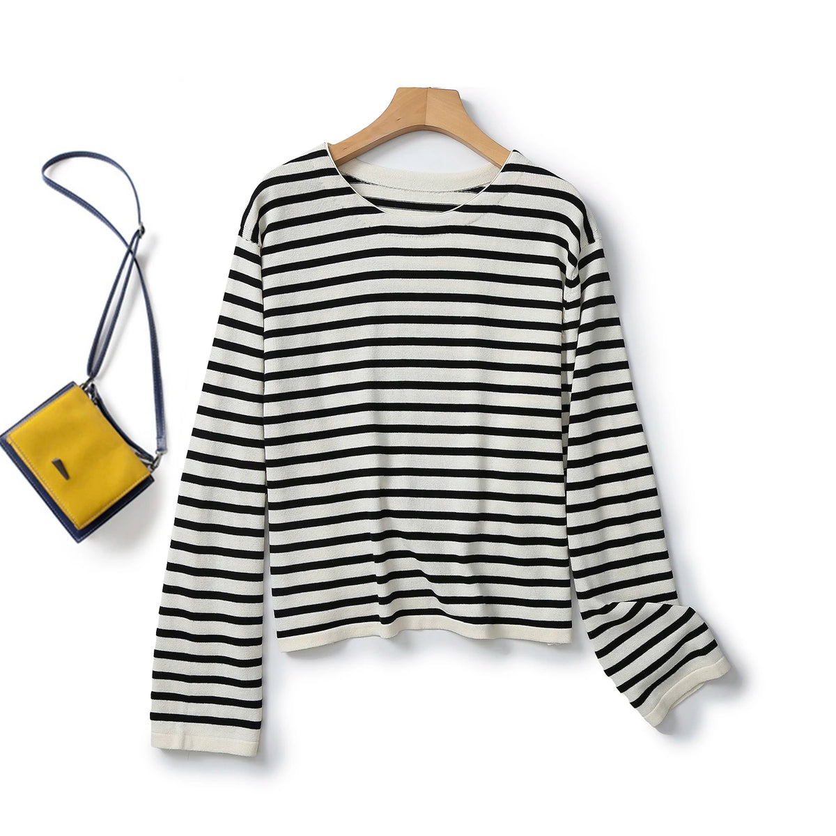 VILZSTUDIOS Cozy Striped Crew Neck Long Sleeve Top