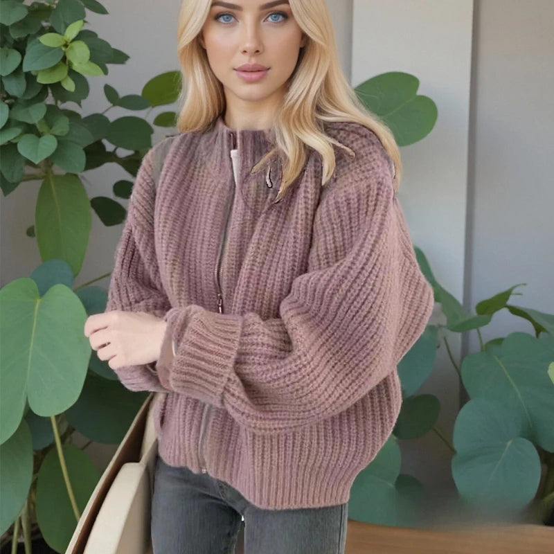 VILZSTUDIOS Chic Oversized Zipped-Up Cardigan