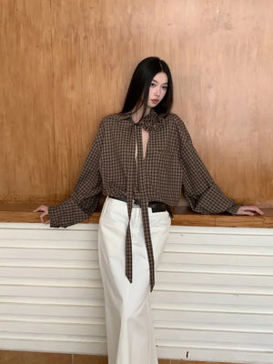VILZSTUDIOS Brown Plaid Oversized Shirt