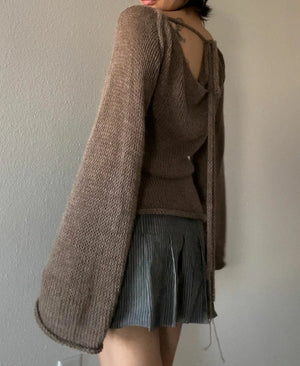 VILZSTUDIOS Backless Knit Boat Neck Knitted Top