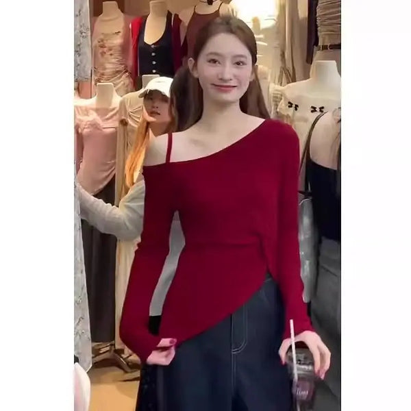 Retro Red Off Shoulder Collar Top