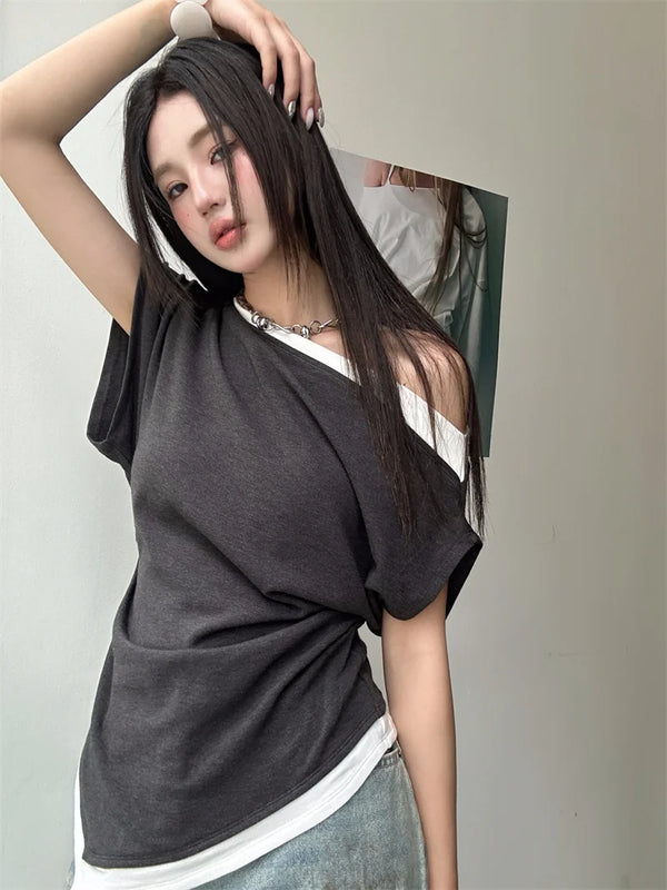 Stylish Off-Shoulder Asymmetrical T-Shirt