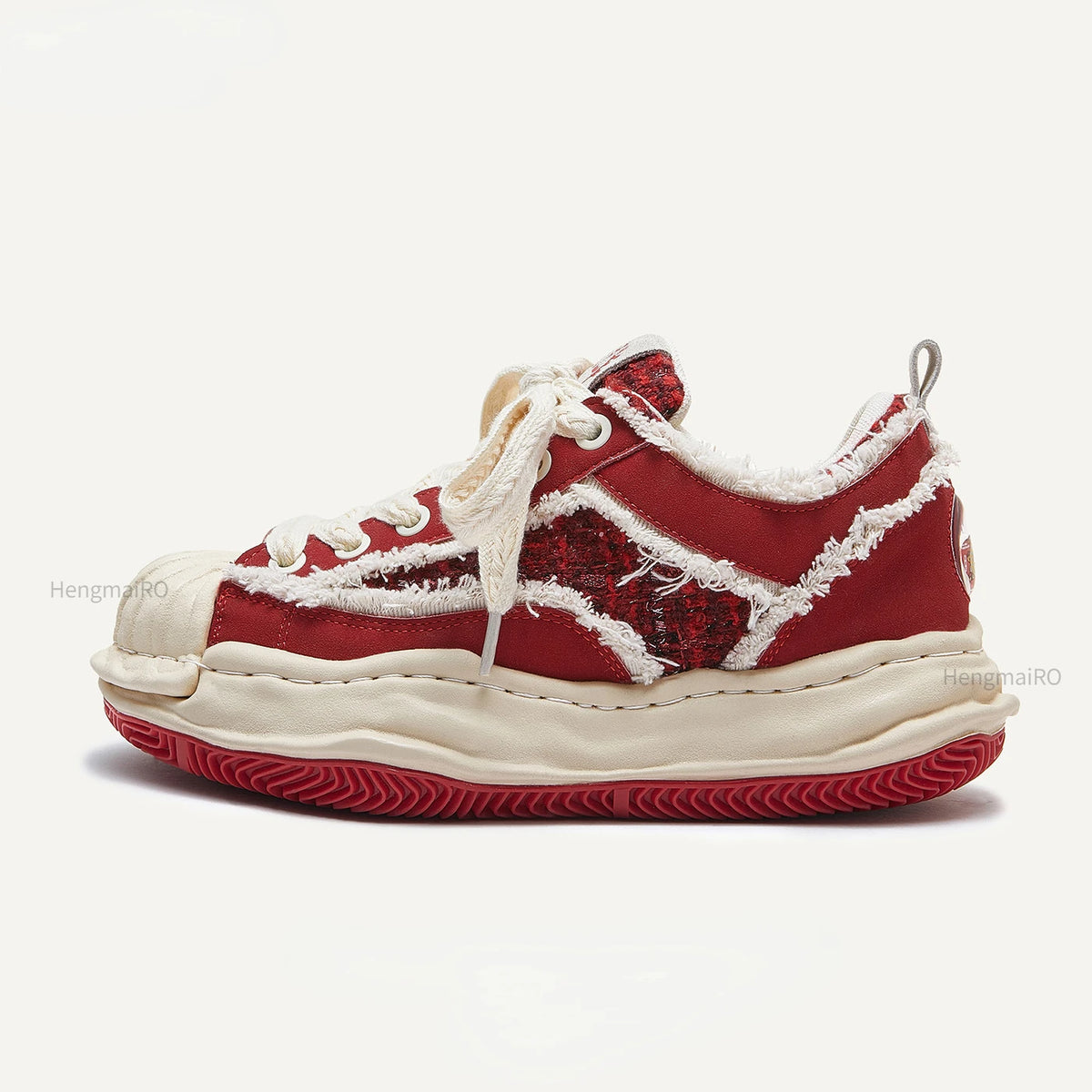 VILZSTUDIOS Retro Red Broken Punk Skateboard Sneakers