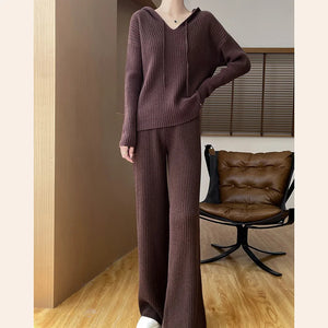 VILZSTUDIOS Cozy Knitted Wide Leg Pants & Hoodie Set