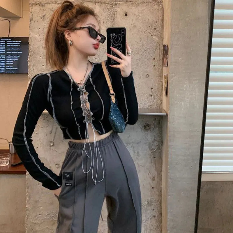 VILZSTUDIOS Gothic Aesthetic Drawstring Crop Top