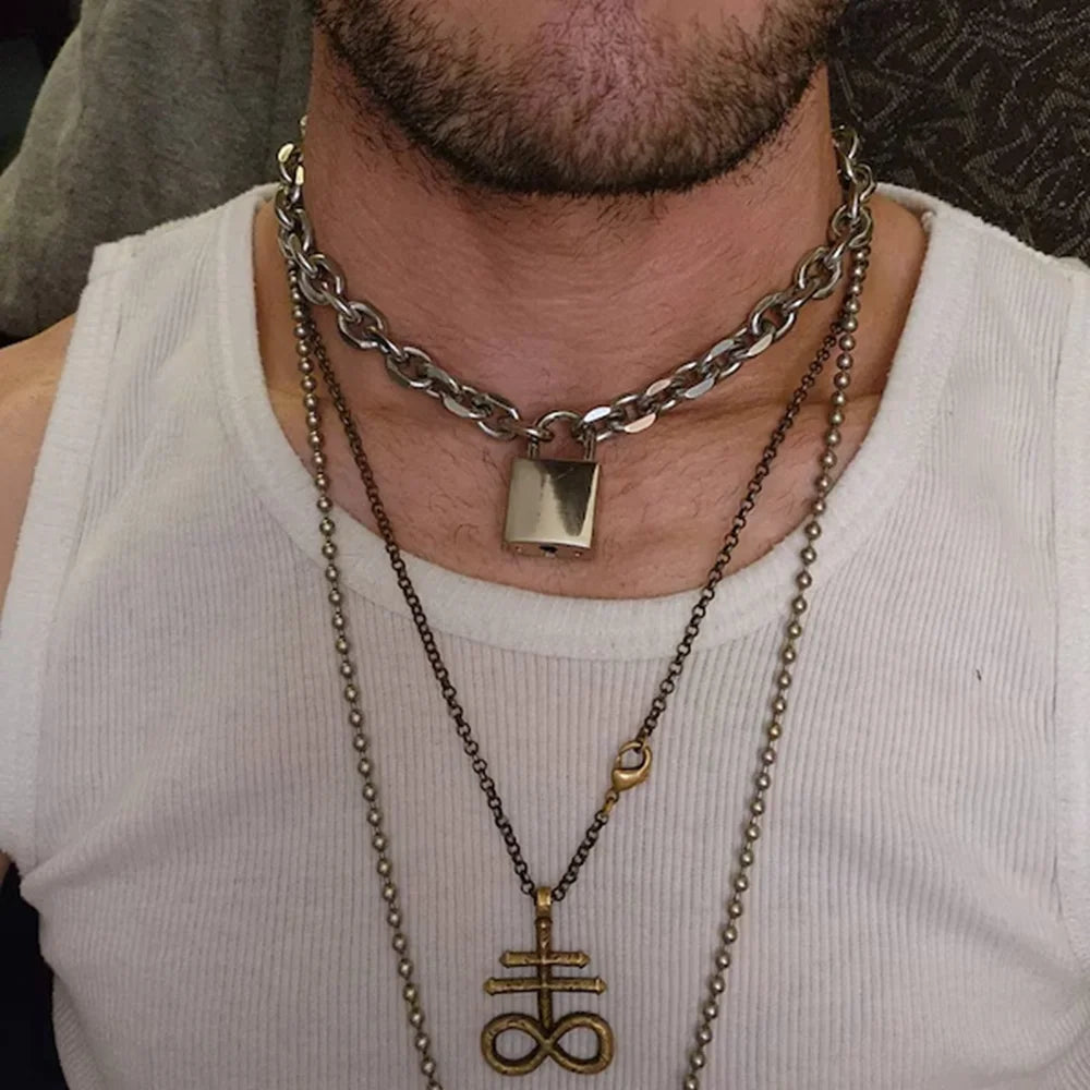 VILZSTUDIOS Chunky Stainless Steel Padlock Chain Necklace