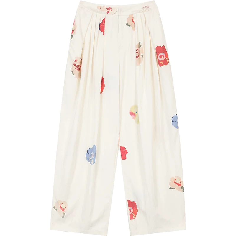 VILZSTUDIOS Hand Drawn Flower Pleated Wide Pants