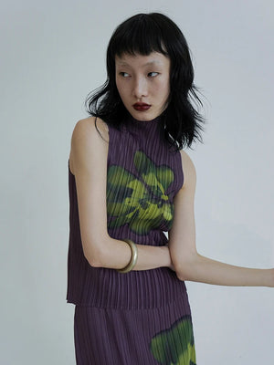 VILZSTUDIOS Pleated Floral Purple Summer Outfit Set