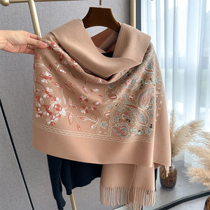 VILZSTUDIOS New Luxury Design Winter Embroidery Cashmere Scarves High Quality Women Thicken Wrap Shawl Ladies Warm Wool Pashmina Scarf