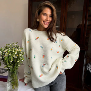 VILZSTUDIOS Floral Embroidered Knitted Sweater