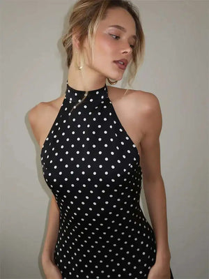 VILZSTUDIOS Elegant Polka Dot Halter Mini Dress