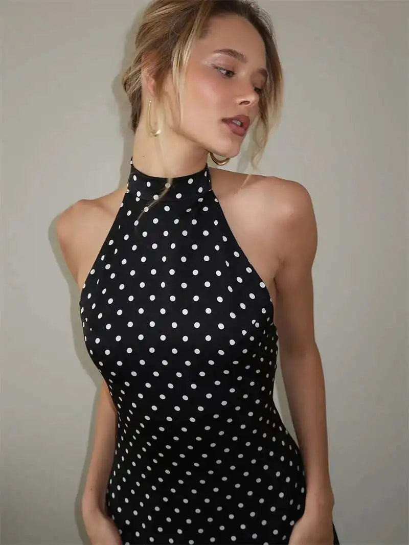 VILZSTUDIOS Elegant Polka Dot Halter Mini Dress