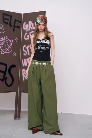 VILZSTUDIOS Solid Loose Wrinkled Straight Leg Pants