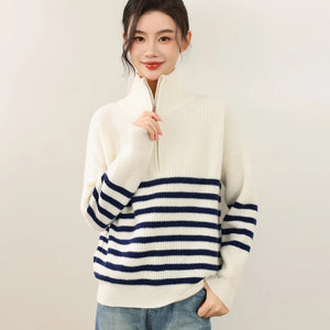VILZSTUDIOS Warm Wool Striped High Collar Sweater