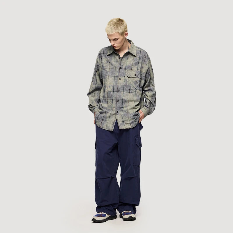 VILZSTUDIOS Retro Plaid Oversized Long-Sleeved Shirt