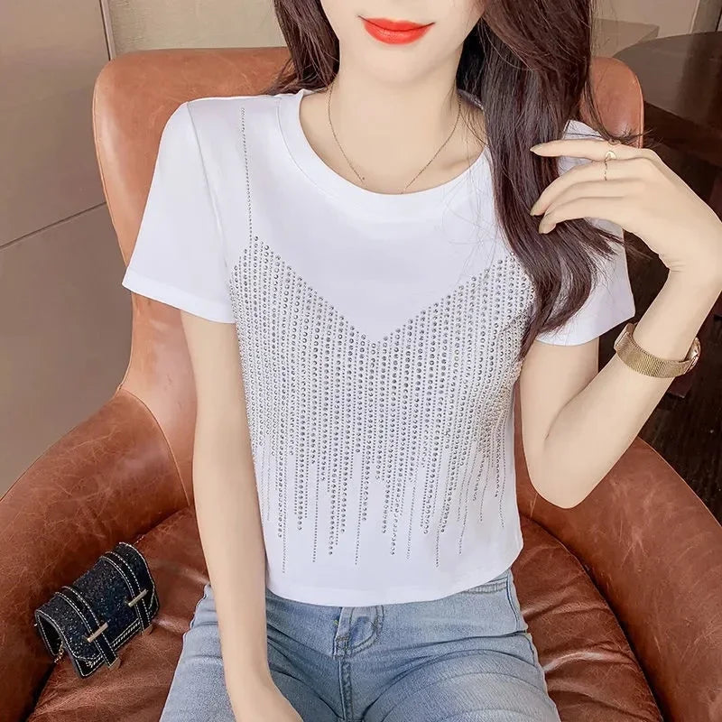VILZSTUDIOS Shiny Diamond Sequin Slim Fit T-Shirt