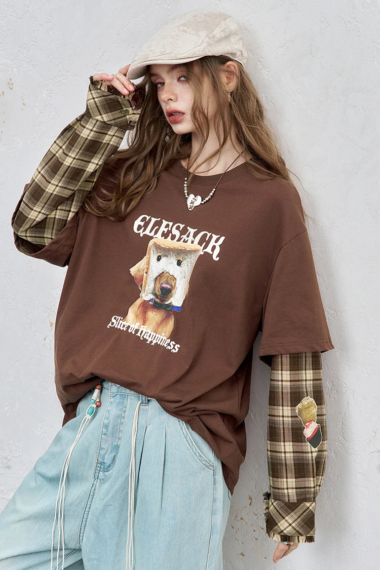 VILZSTUDIOS Checkered Loose Sleeve Top