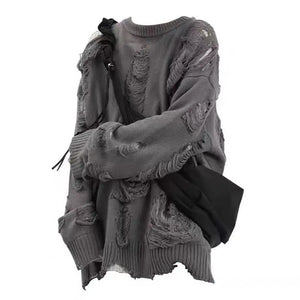 VILZSTUDIOS Ripped Knitted Hip Hop Sweater Pullover