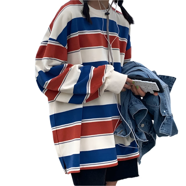 Striped Long Sleeve Cotton T-shirt
