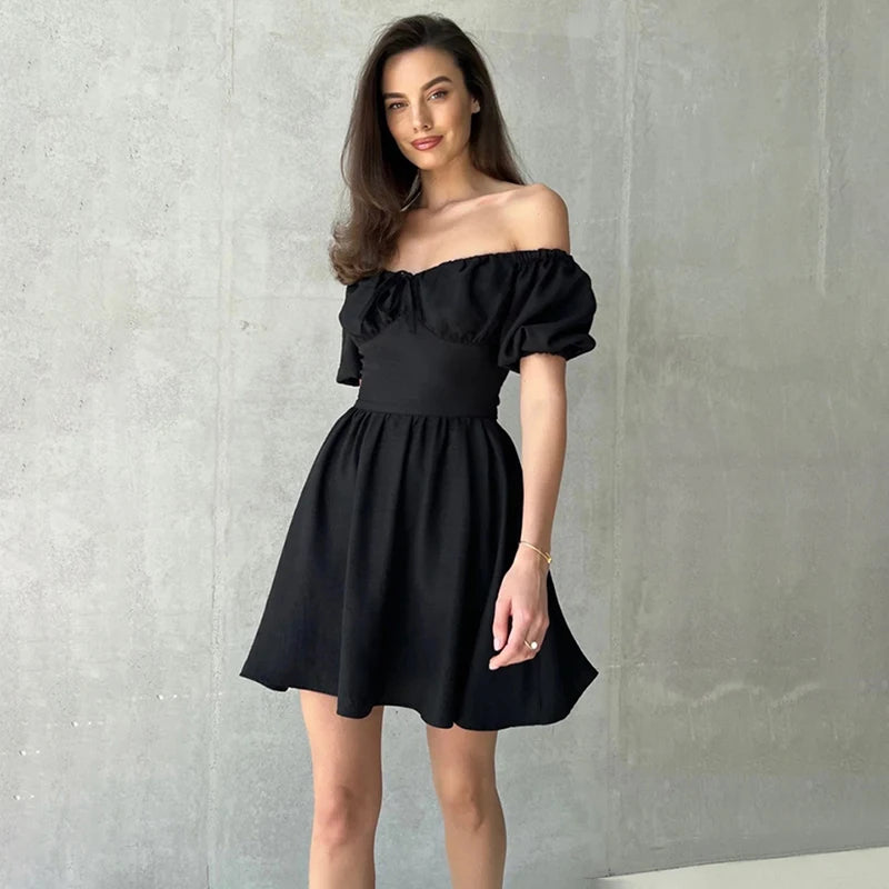 VILZSTUDIOS Elegant One Shoulder Puff Sleeve Dress