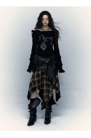 VILZSTUDIOS Grunge Aesthetics Plaid Patchwork Skirt Gothic