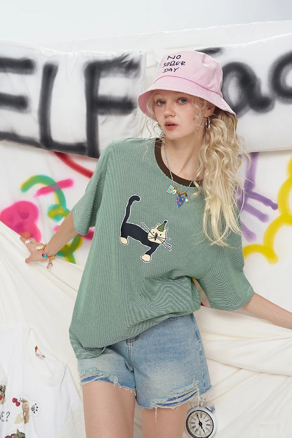 Casual Cat Printed T-Shirt