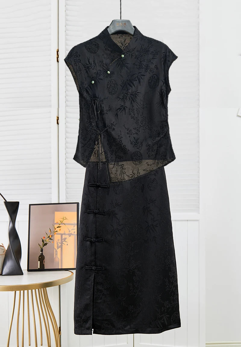 VILZSTUDIOS Retro Chinese Style Jacquard Cheongsam Blouse
