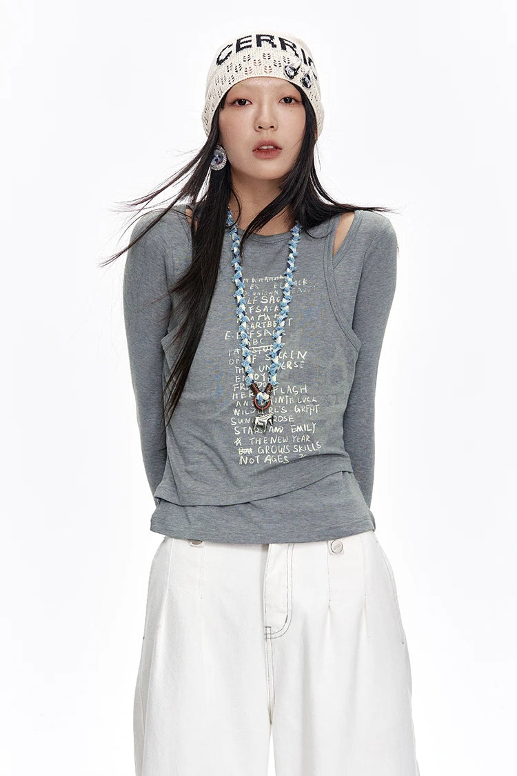 VILZSTUDIOS Cut Out Shoulder Grey Long Sleeve Top
