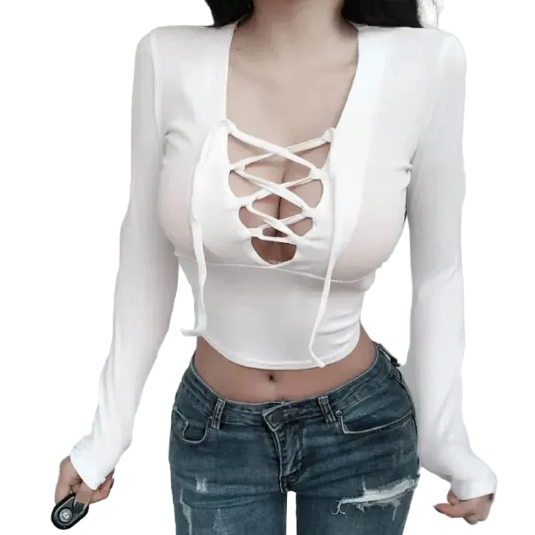 VILZSTUDIOS Sexy Hollow Out V-Neck Strap Top