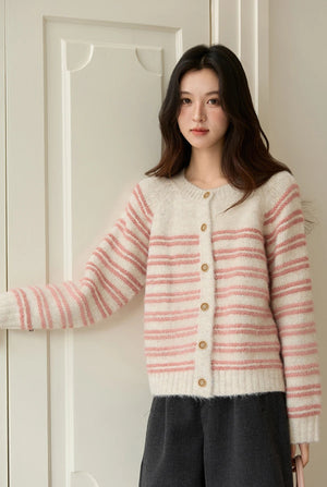 VILZSTUDIOS Pink Striped Wool Cardigan