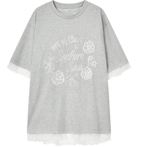VILZSTUDIOS Lace Patchwork Casual Short Sleeve T-Shirt