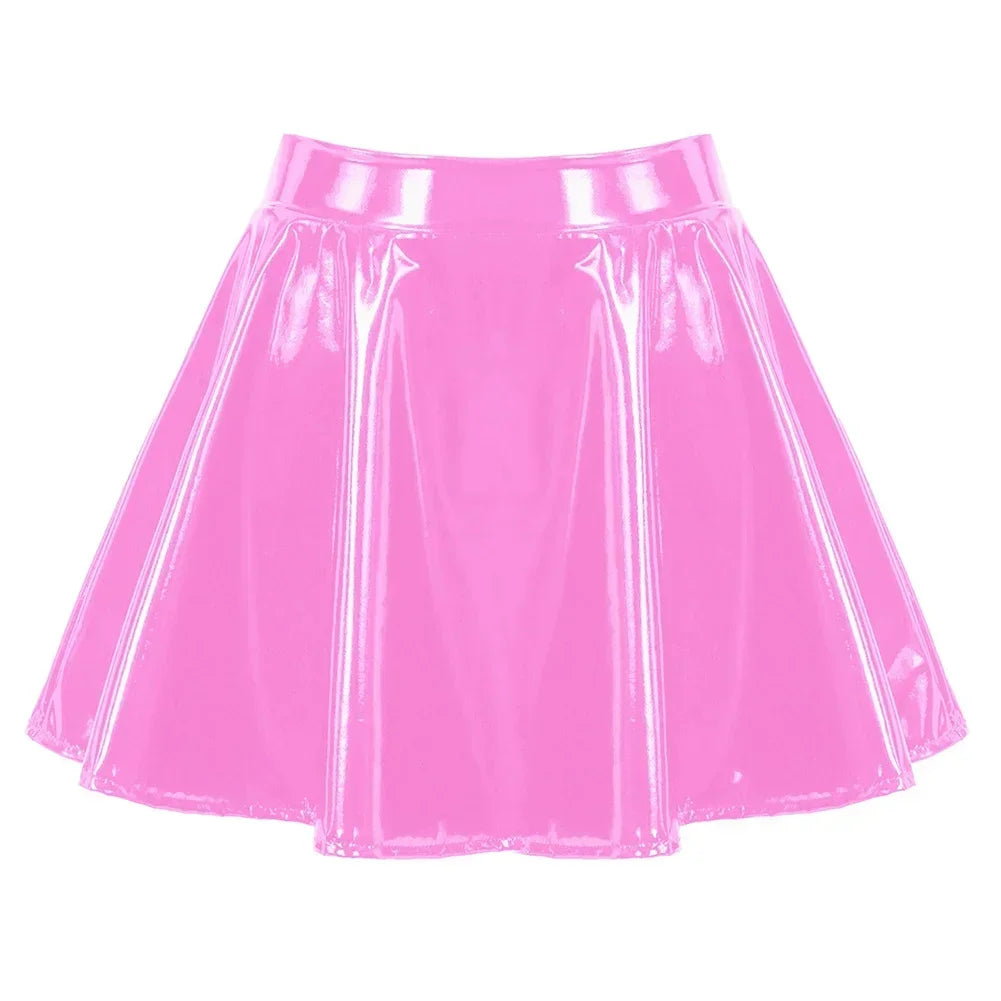 VILZSTUDIOS Glossy Pleated Patent Leather Skirt Mini
