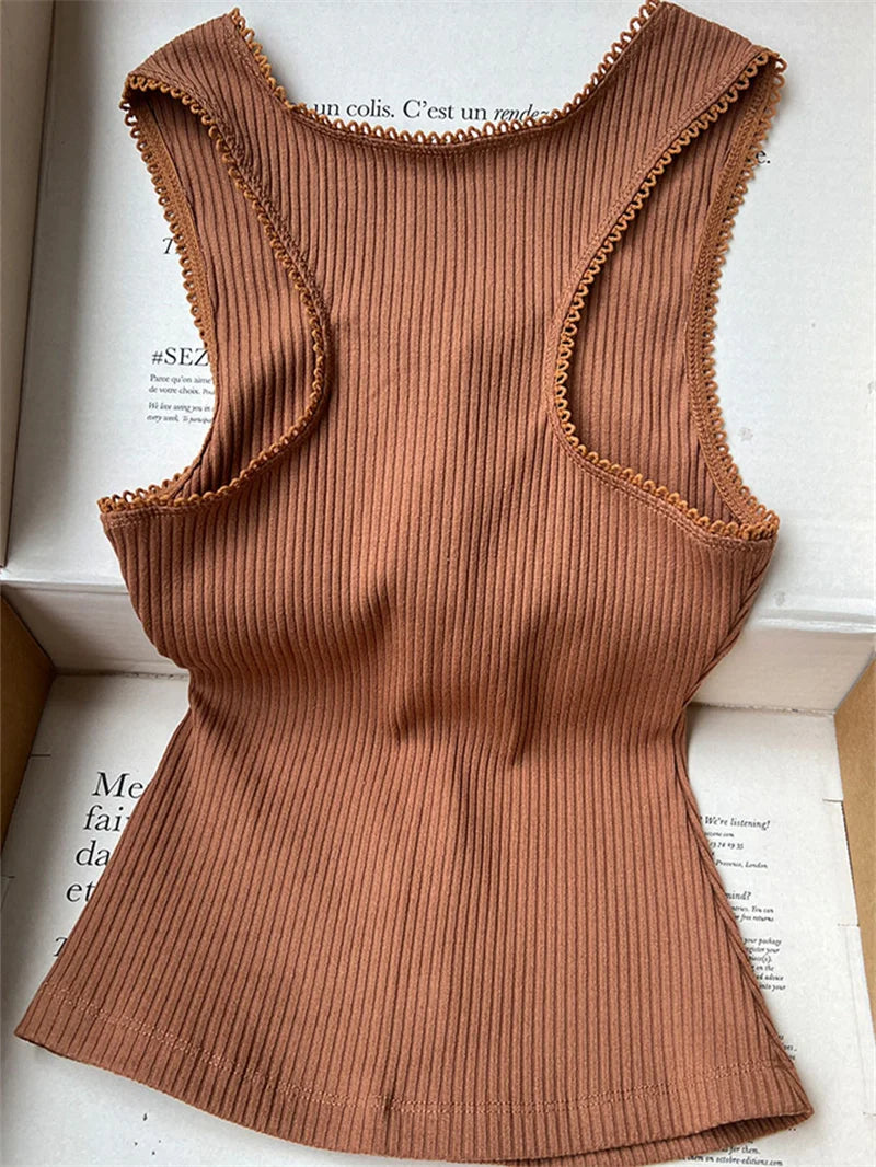 VILZSTUDIOS Slim Lace Trimmed Sleeveless Tank Top