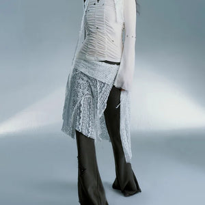 VILZSTUDIOS Vintage Lace Irregular White Skirt