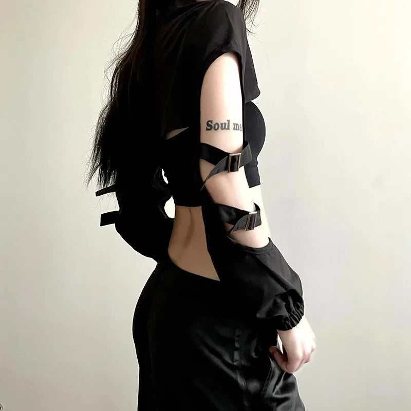VILZSTUDIOS Cyberpunk Hollow Out Zipper Crop Top