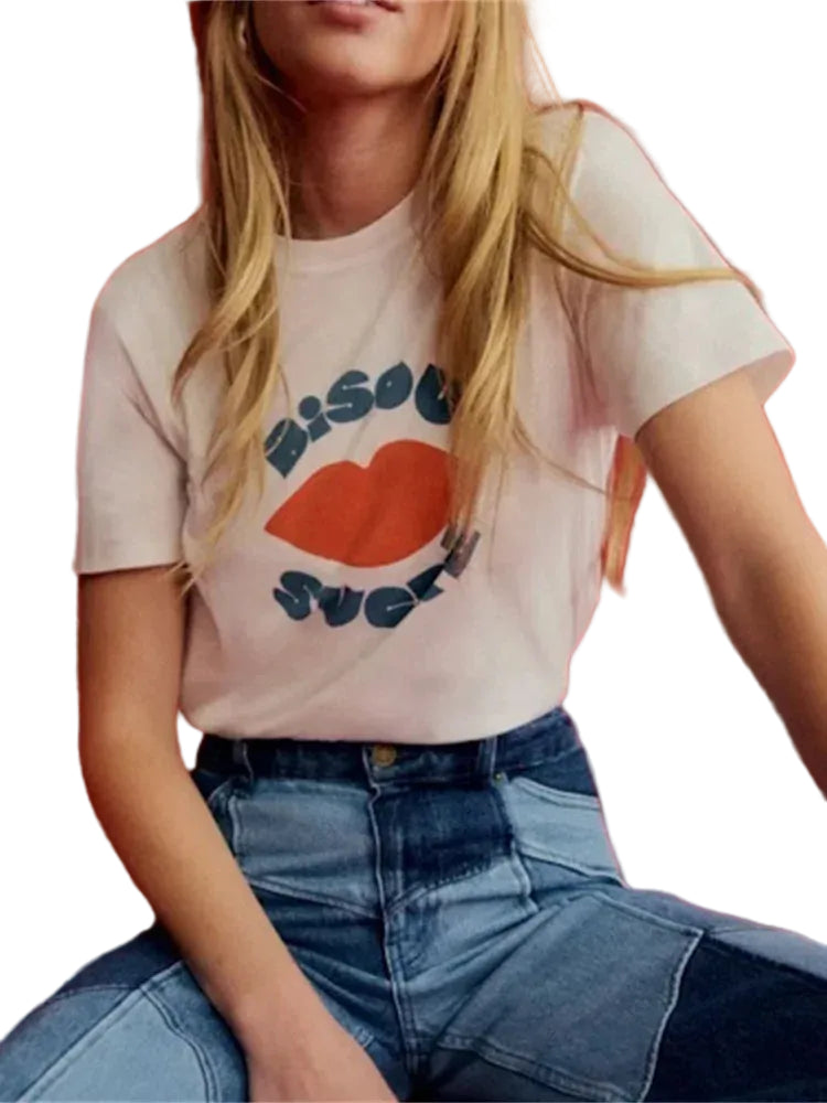 VILZSTUDIOS Vintage Cotton Lip Print T-Shirt
