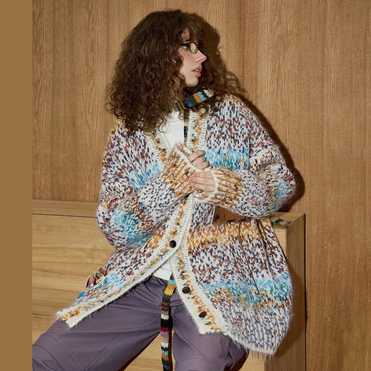 VILZSTUDIOS Multicolor Batwing Sleeve Chunky Cardigan