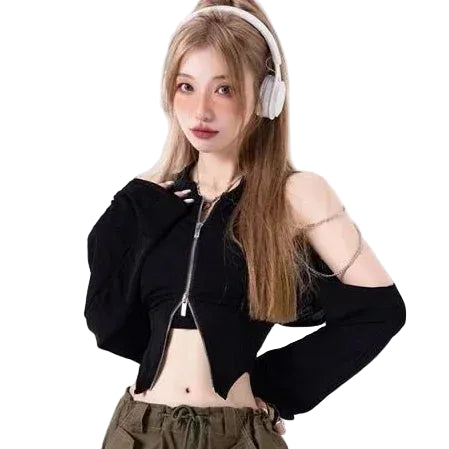 VILZSTUDIOS Vintage Gothic Off Shoulder Crop Top