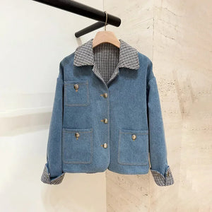 VILZSTUDIOS Plaid Contrast Denim Jacket