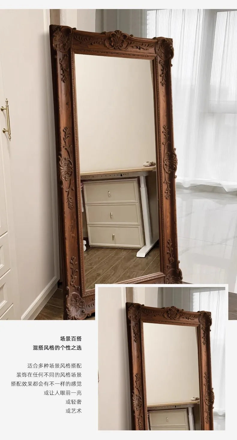 VILZSTUDIOS French Vintage Furniture Full-Length Wooden Frame Mirror Hotel Artistic Decorative Mirror Wedding Dress Store Dressing Mirror