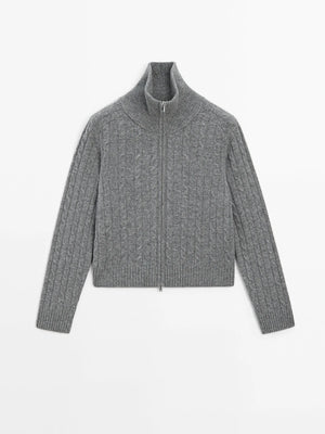 VILZSTUDIOS Casual Knitted High Neck Cardigan