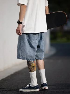 VILZSTUDIOS Blue Oversize Baggy Denim Short