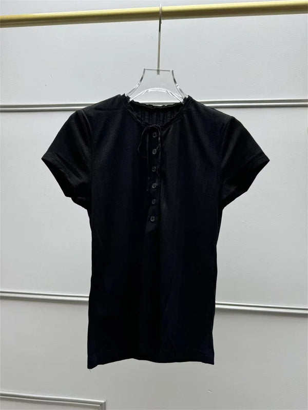 Elegant Lace Trim Knit Blouse