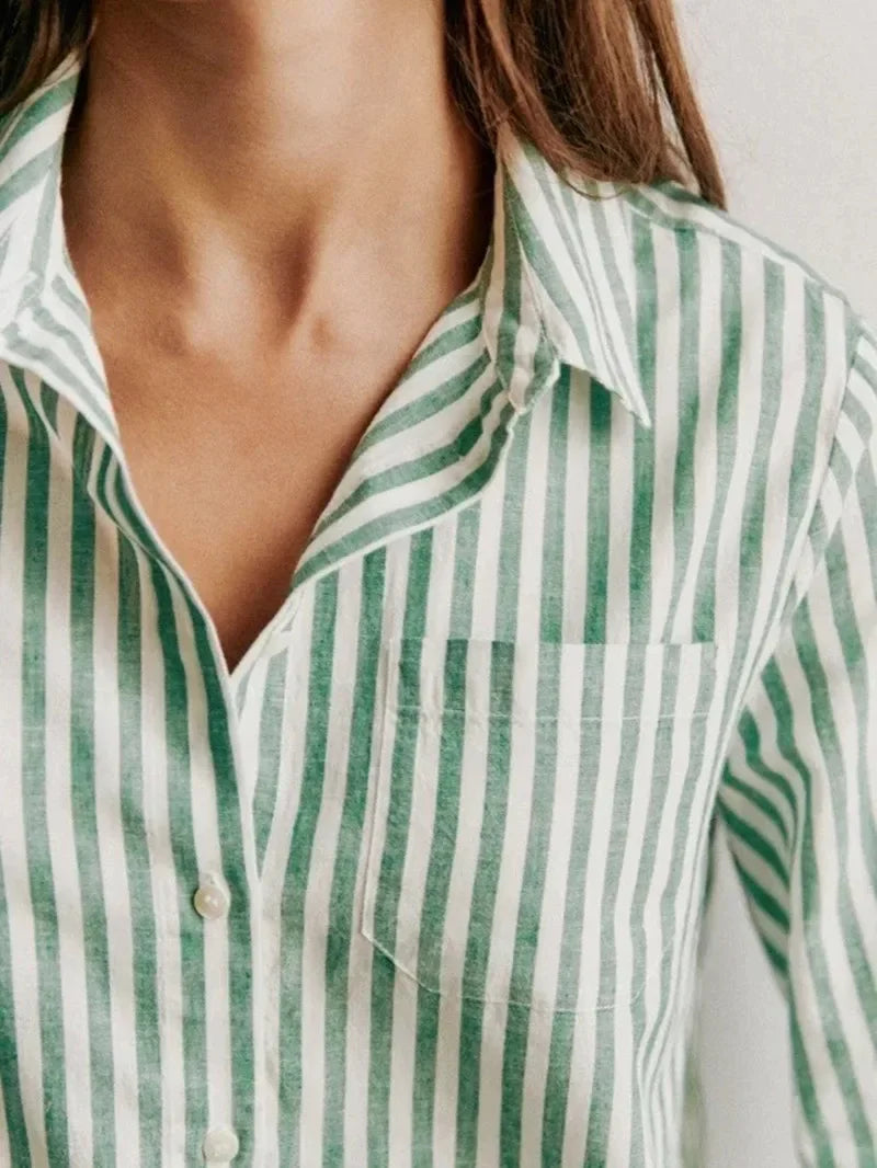 VILZSTUDIOS Striped Linen Long Sleeve Shirt