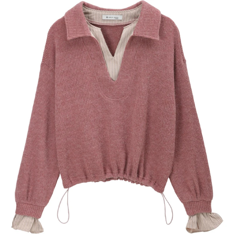 VILZSTUDIOS French Style Stand Collar Long Sleeve Top