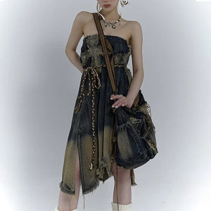 VILZSTUDIOS Vintage Grunge Aesthetic Distressed Denim Jeans Skirts