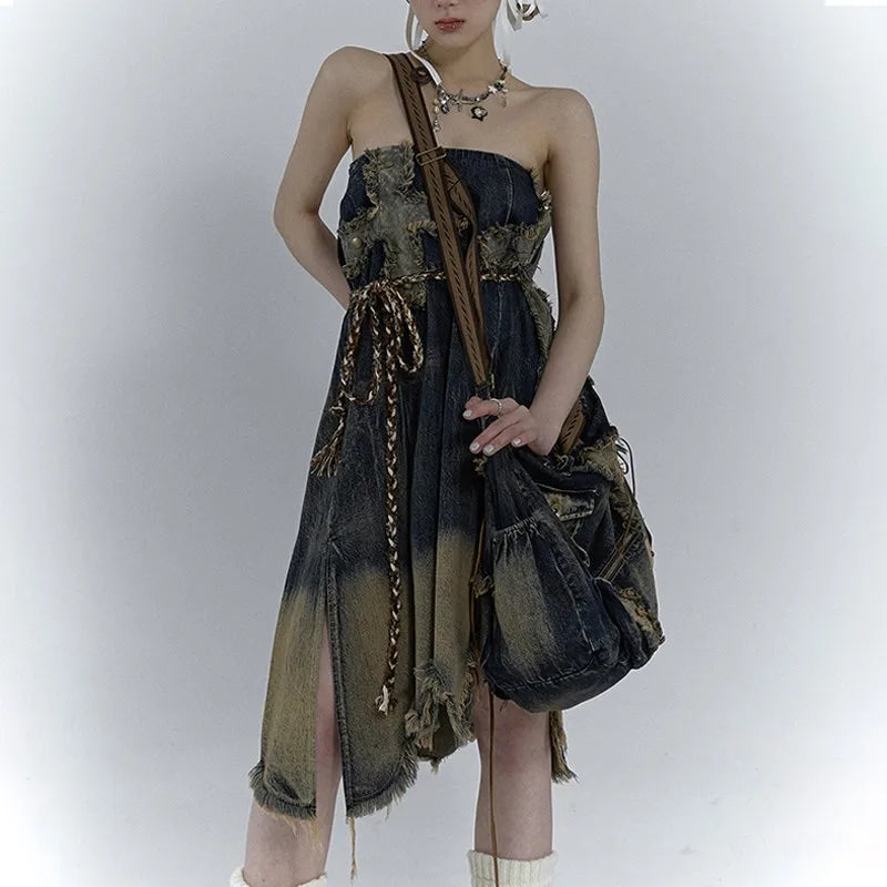 VILZSTUDIOS Vintage Grunge Aesthetic Distressed Denim Jeans Skirts