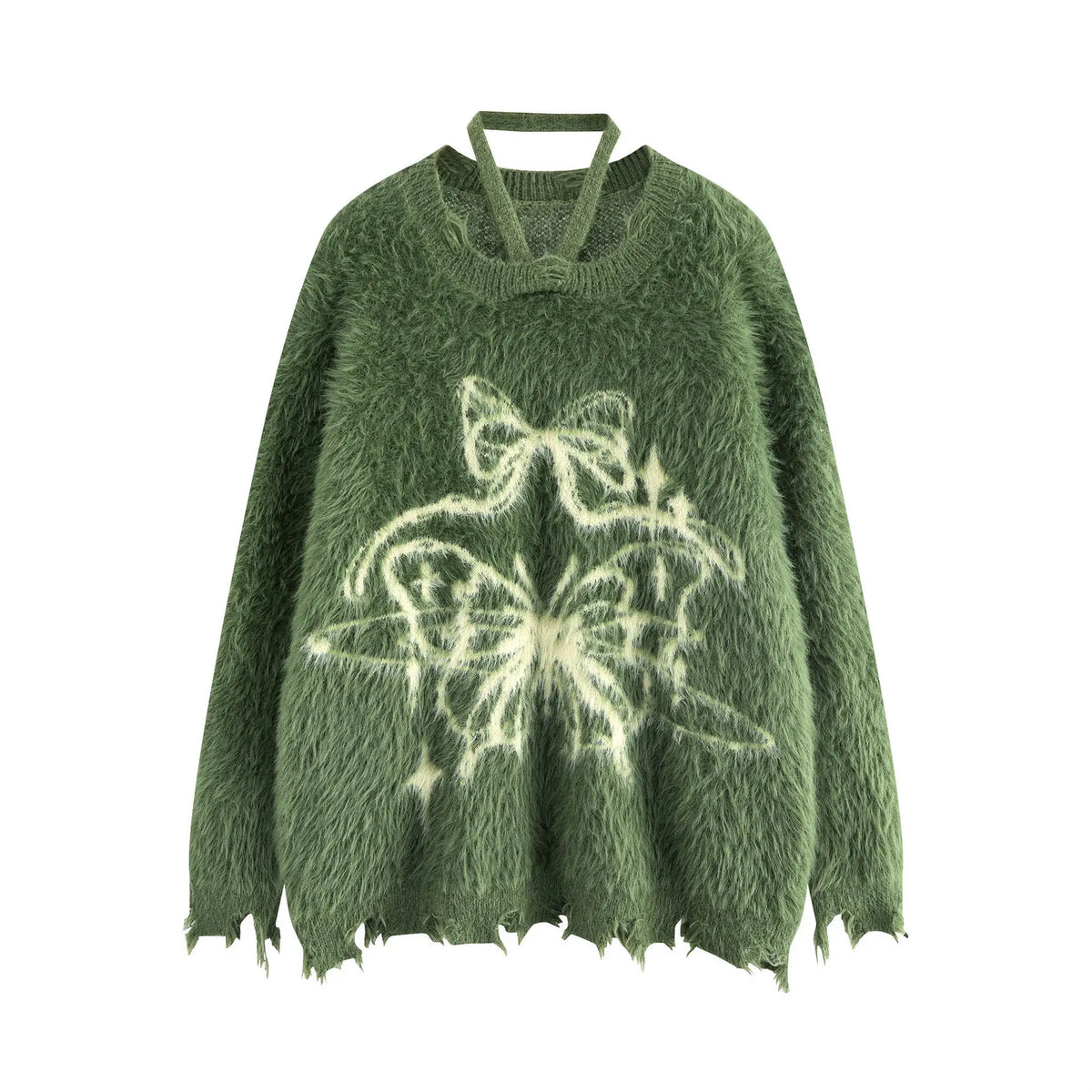 VILZSTUDIOS Graphic Butterfly Fuzzy Oversized Sweater