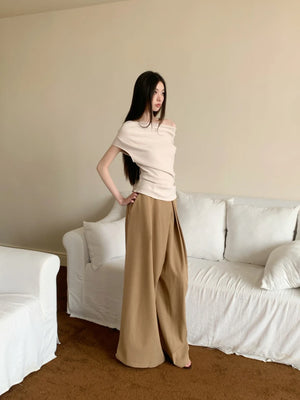VILZSTUDIOS Stylish Off-Shoulder Solid T-Shirt with Wide Leg Pants